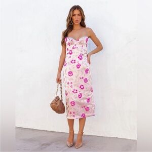 Fate Floral Jacquard Strapless Dress Pink Women’s Large Wedding Formal Banquet